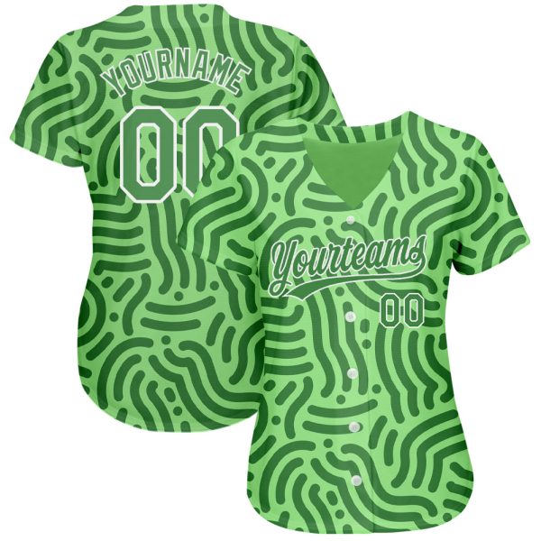 Custom Neon Green Kelly Green-White 3D Pattern Design Authentic Baseball Jersey - Image 2