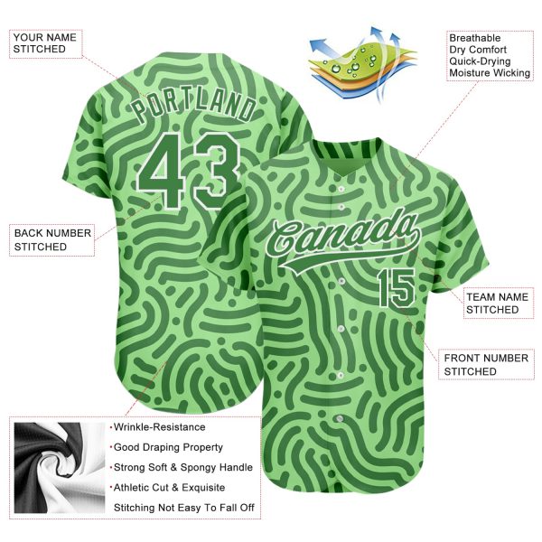 Custom Neon Green Kelly Green-White 3D Pattern Design Authentic Baseball Jersey - Image 3