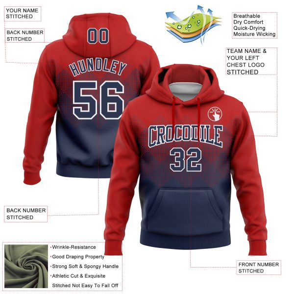 Custom Stitched Red Navy-White 3D Pattern Design Gradient Square Shape Sports Pullover Sweatshirt Hoodie - Image 2