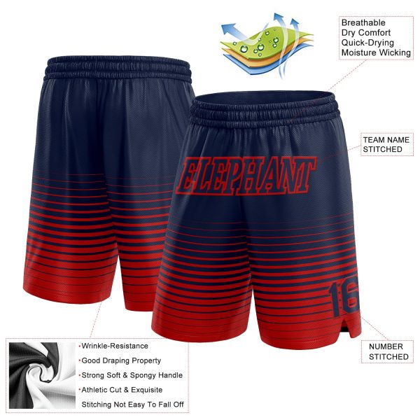 Custom Navy Red Pinstripe Fade Fashion Authentic Basketball Shorts - Image 2