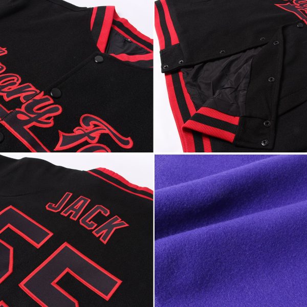 Custom Purple Teal-White Bomber Full-Snap Varsity Letterman Two Tone Jacket - Image 2