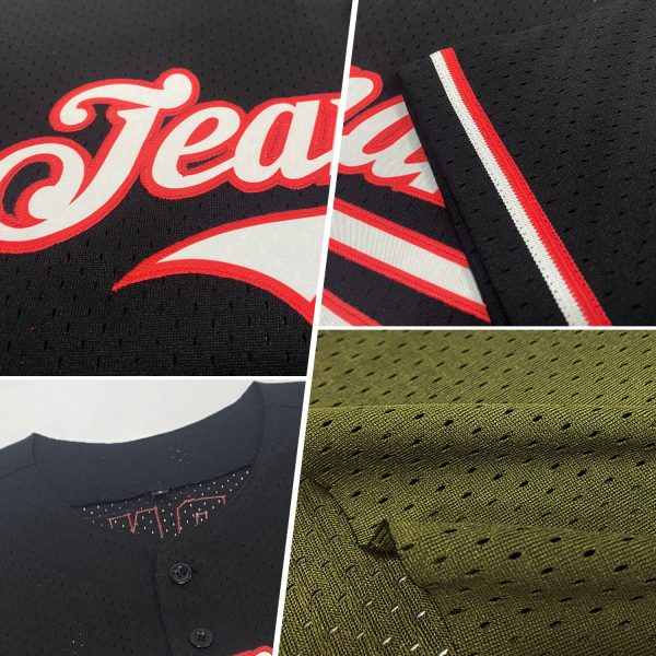 Custom Olive Vintage USA Flag-Cream Mesh Authentic Throwback Salute To Service Baseball Jersey - Image 2