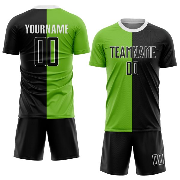 Custom Neon Green Black-White Sublimation Split Fashion Soccer Uniform Jersey - Image 2