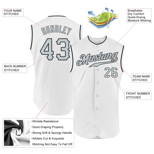 Custom White Silver-Black Authentic Sleeveless Baseball Jersey - Image 2