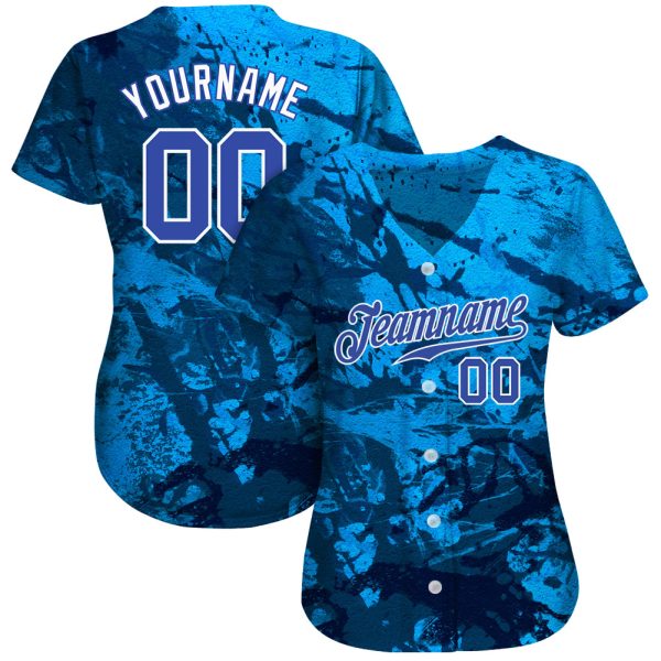 Custom Graffiti Pattern Royal-White 3D Authentic Baseball Jersey - Image 2