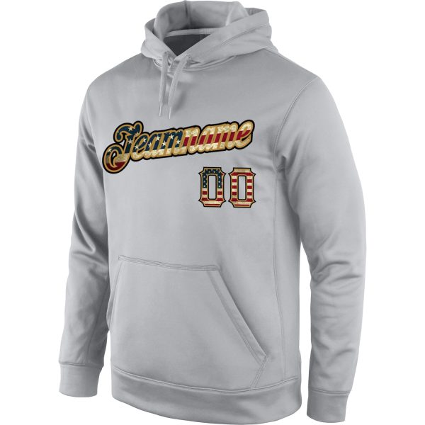 Custom Stitched Gray Vintage USA Flag-Old Gold Sports Pullover Sweatshirt Hoodie - Image 2