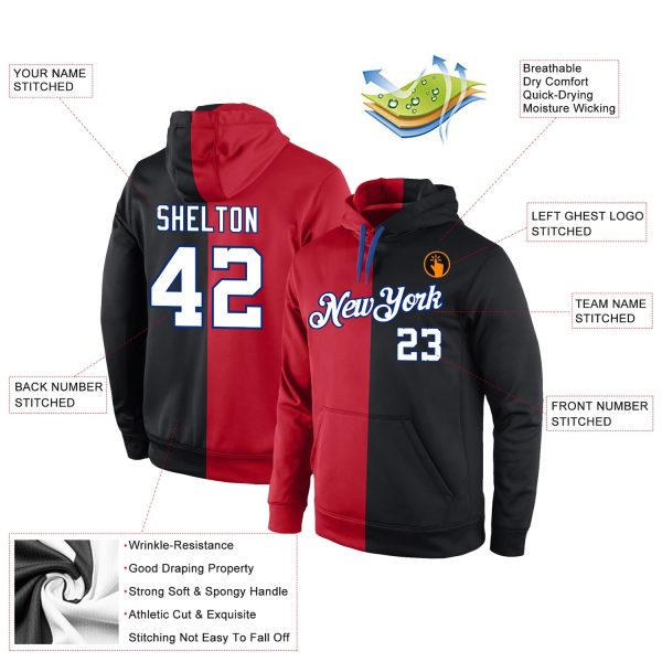 Custom Stitched Red White-Black Split Fashion Sports Pullover Sweatshirt Hoodie - Image 4
